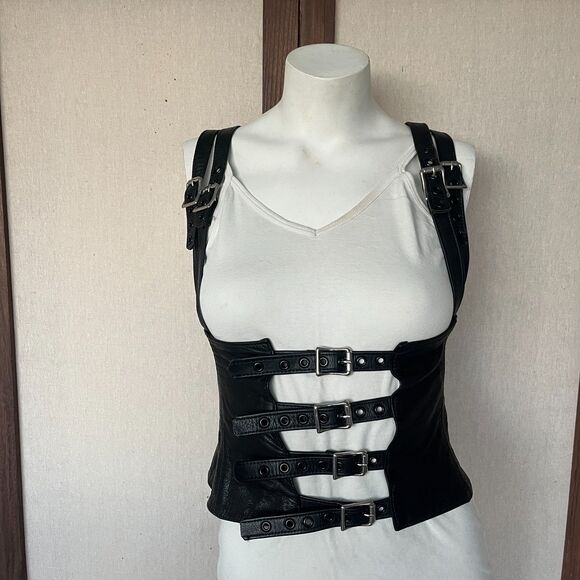 Stormy Leather Tops - Vintage Leather Under Bust Harness Style Waist Cincher Corset - Y2K Goth Punk